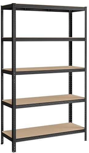 SONGMICS Schwerlastregal, Kellerregal, Lagerregal, 60 x 120 x 200 cm, Regal mit Stahlgestell, bis 750 kg belastbar, 5 verstellbare Ablagen, schwarz GLR060B01