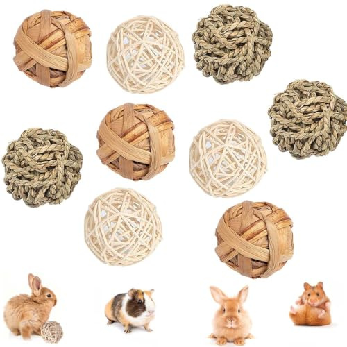 Sunshine smile 9 Stück Kaubälle,Kleintiere Kauspielzeug,Kaninchen Spielzeug,Weidenball Spielzeug für Kleintiere,Hasen Kauspielzeug,Rattan-Bälle Zahnpflege-Grasball für Kaninchen Hamster