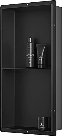 Bernkot Stainless Steel Shower Niche 24 X 12 Matte Black with 2-Tiers Shelf No Tile Needed Niche Shower for Bathroom Storage Recessed Wall Niches Flush-Mounted Installation