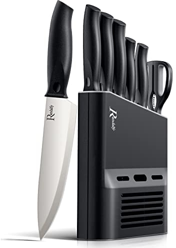 Randalfy 6 Piezas Knife Set Juego de Bloques Cuchillos Cocina con Mango Ergonómico y Acero Inoxidable con Alto de Carbono
