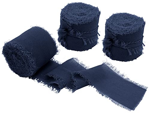 Uiopa 3 Rollen Schleifenband Breit 38mm Chiffonband Navy Blau Geschenkband Hochzeit Dekoband Fransenband für Geschenkverpackung Brautsträuße Tisch-Deko DIY Handwerk