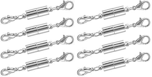 sourcing map 8Pcs Magnetic Jewelry Clasps, Cylindrical Magnetic Clasps Locking Closures with Lobster Clasps for Bracelet Necklace Jewelry Making (Silver)