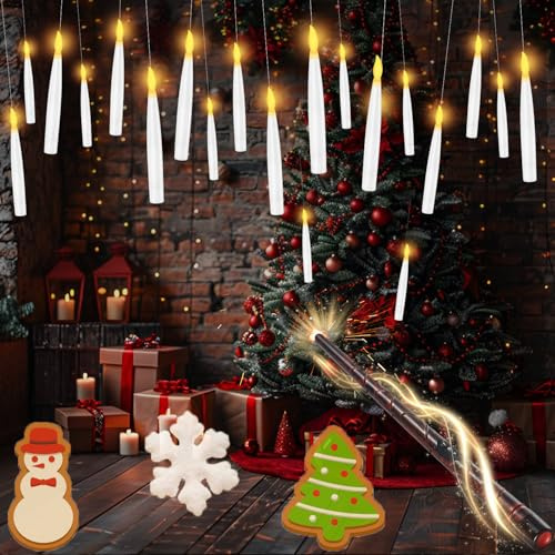 Floating Candles with Wand, 20 Pcs Magic Hanging Candles Halloween Battery Operated Candles LED Flameless Candle with Remote Halloween Floating Candles Hanging for Home Party