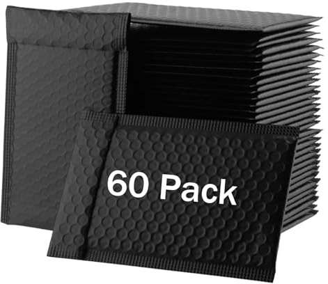 ZEONHEI Lot de 60 enveloppes à bulles en polyéthylène avec fermeture autocollante - Imperméables - Pour expédition, affaires, cadeaux, emballage - Noir - 18 x 15 cm