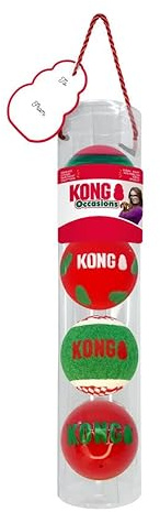 KONG - Weihnachtskugeln – Größe M – 4 Stück: Hundespielball – Ball – für Medium Hunde – Indoor & Outdoor