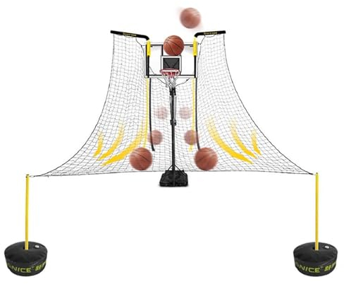 Basketball Rebounder Basketball Schießen Rückkehr Ball Netz Trainer, Outdoor-Basketball-Defensivnetz-System mit Einstellbarem Winkel, Leicht zu Falten und Schnell zu Installieren, 4.8m x 4.8m Netz