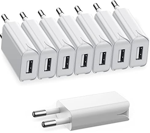 Chargeurs USB 5W, 8 Pack 5 V/1 A Mini USB Chargeur Secteur USB Adaptateur pour iPhone, Samsung, MP3, Ventilateur USB, Smartwatch et Plus Encore