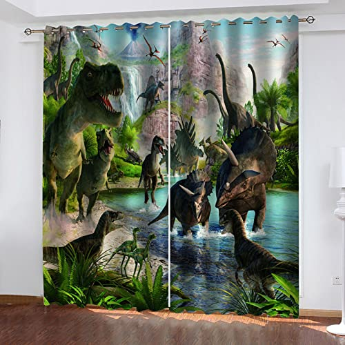 MAYNUO Blickdichte Vorhänge Mit Motiv 3D Tier-Dinosaurier-Muster Kinder Gardinen Blickdicht Ösen Gardine Thermo 264x214 cm Schlafzimmer Kinderzimmer Vorhänge Dekoratives Muster, Verdunklungsvorhänge
