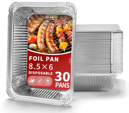 Olewit Einweg-Pfanne aus Aluminiumfolie, 1 kg, 30 Pfannen und Deckel (21,6 x 15,2 cm), ideal zum Backen, Grillen, Einfrieren von Behältern mit Deckeln