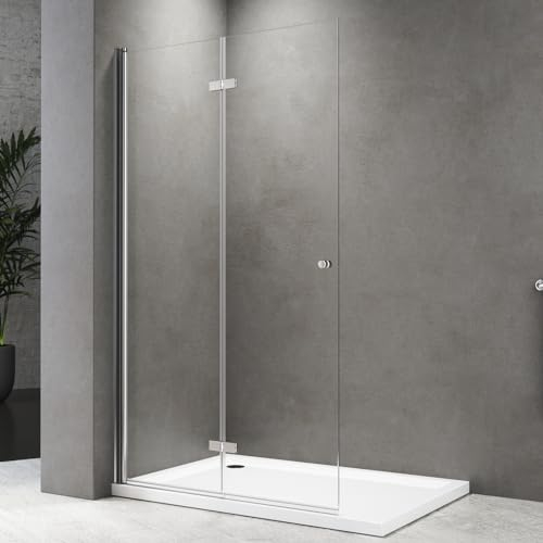 Duschwand Walk In 120x185 cm 180°Klappbar Dusche Walk In Duschtür Falttür Duschabtrennung aus 6 mm Starkem Einscheiben-Sicherheitsglas mit Nanobeschichtung, Leicht zu Reinigen