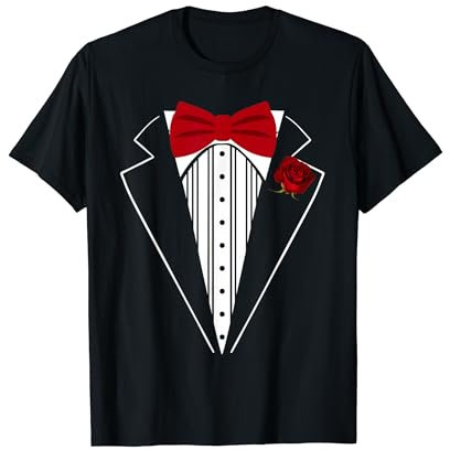 Lustiges Smoking-Kostüm für Kinder, rote Rose, Fliege, Ansteckblume T-Shirt