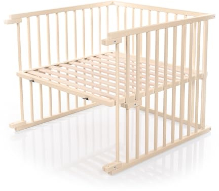 babybay Kinderbett Umbausatz für Beistellbetten stufenlos verstellbar passend für Modell Boxspring Comfort Plus/Babybett Größe: 140 cm x 89 cm aus massivem Buchenholz, beige lackiert