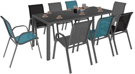 IDMarket - Salon de Jardin Madrid Table 190 cm et 8 chaises empilables
