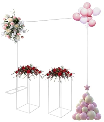 Ballonständer, Hochzeitsständer, Hochzeitskulissenständer, Metall Ballonbogen Ständer, Hochzeitsbogen, Luftballon Bogen Gestell, Traubogen Hochzeit (Weiß 2 * 2m+27 * 27 * 80cm)