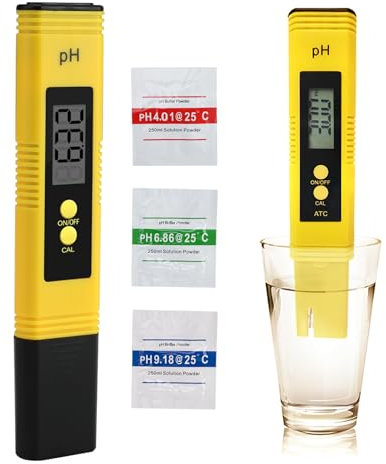 PH Messgerät, PH Wert Wasser Digitaler Tester 0-14 PH Messbereich, PH Wasser Tester Aquarium mit Kalibrierpulver, Hohe Genauigkeit PH Tester für Aquarium, Trinkwasser, Pool, Hydroponik, Labor