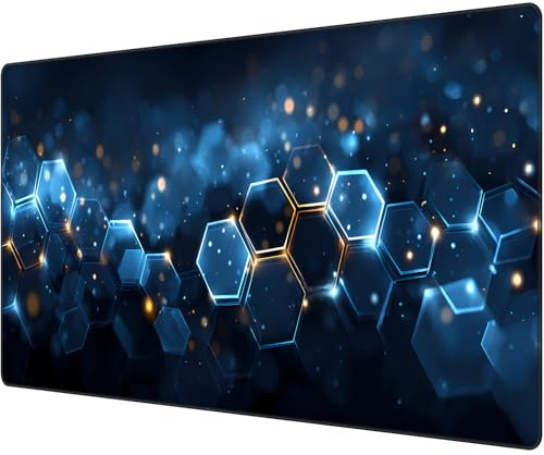 Anpollo Gaming Mauspad XXL 900x400mm - Schreibtischunterlage Gross - rutschfest XXL Mousepad für Gaming und Office - Blauer Sechseck