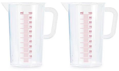 Tradineur Lot de 2 verres doseurs avec anse, en plastique, capacité 125 ml, jusqu'à 100 ml, 8,5 x 5,4 x 8 cm
