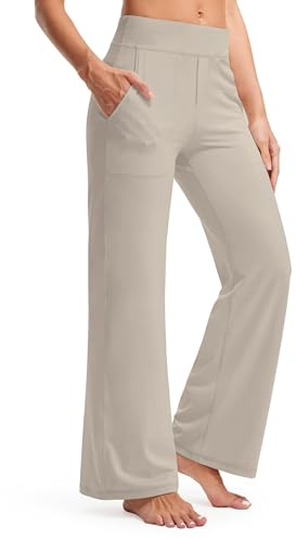 Timuspo Yogahose Damen Lang Hohe Taille mit Taschen Jogginghose Weites Bein Bequeme Gerade Freizeithose Bauchkontrolle Trainingshose Sporthosen Yoga Pants