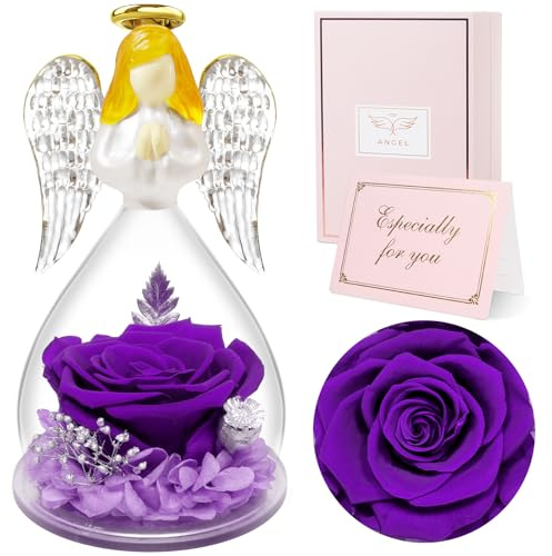 Sunia Geschenke für Frauen Weihnachten, Ewige Rose Engel Geschenke für Mama,Geburtstagsgeschenk für Frauen,Ewige Blume Engel Figur Oma Geschenk,Echte Rosen,Weihnachten Valentinstag Muttertag Jahrestag