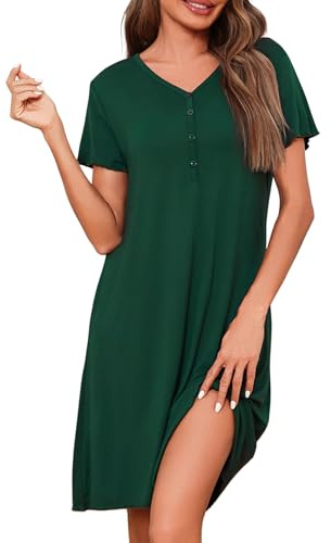 Uniexcosm Chemise De Nuit Maternité Accouchement Femme Boutonnée Devant Pyjama De Maternité pour Femme Enceinte Col en V Robe De Nuit Femme Enceinte Vert Foncé M