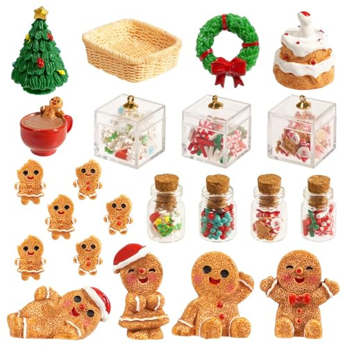22 Pcs Miniatur Puppenhaus Wichtel Zubehör Weihnachten | Mini Lebkuchenhaus Zubehör Kits Miniatur Gnome Zubehör für Miniatur-Szene Modell DIY Festival Party Favors