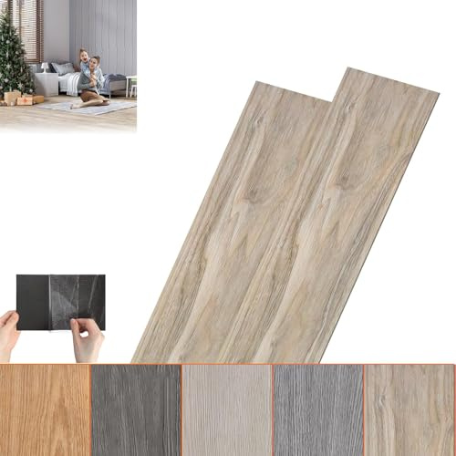 ACXIN PVC-golvbeläggning, vinylgolv, självhäftande klick vinylgolv, laminat, självhäftande vinyl, träeffekt (ljusgrå, 10 m² (72 stycken))