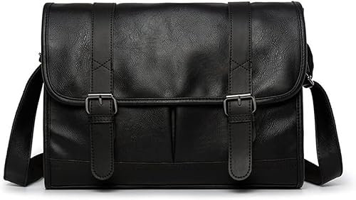 JQQJZLC Herrentaschen, Schwarze Vintage-Umhängetaschen, Business-Kuriertaschen, Leder für Herren, lässige Umhängetasche