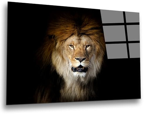 INDIGOS UG Luxus Glasbild - Löwe - 100x50 cm - ESG Echtglas bedruckt - Glasdruck - Wohnzimmer, Küche, Schlafzimmer, Badezimmer - Geschenk - Deko, Wandbild