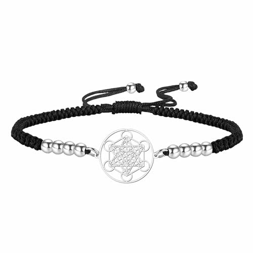 SIPURIS Bracelet cube de Metatron pour homme et femme, archanges, sceau du roi Salomon, bracelet à maillons en acier inoxydable, géométrique, chaîne ajourée pour homme, amulette, 6.69” +1.57”