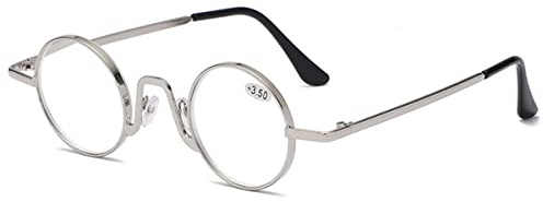 KOOSUFA Runde Lesebrille Blaulichtfilter Damen Herren Klein Metall Ultra Leicht Retro Nerdbrille Lesehilfen Sehhilfe Vollrandbrille Anti Müdigkeit Brille mit Stärke 1.0 1.5 2.0 2.5 3.0 3.5 4.0