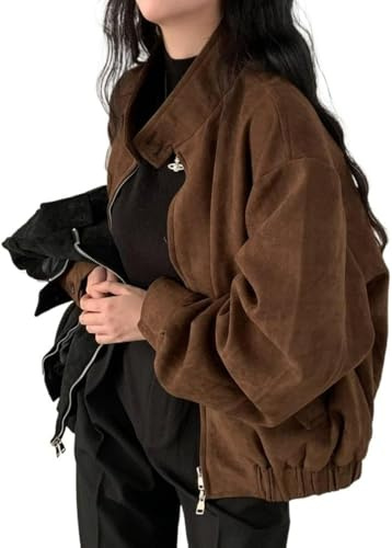LLECDASEUI Suede Jacket Y2k Outerwear Brown Faux Leather Cropped Jacket Women Fall Fashion 2025 Trendy Crop Blazers (S,Brown)