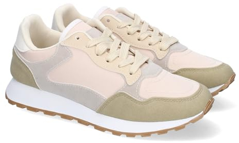 90229 Zapatillas Deportivas Casual de Mujer, Diseno Moderno, Ideales para el Dia a Dia, Comodas, Combinar con Cualquier Estilo con Cierre de Cordoneras. Beige Talla 38