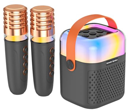 CHICIRIS Machine de karaoké sans Fil avec 2 Microphones sans Fil, Microphone BT et Haut-Parleur KTV avec des Effets Lumineux RVB 3D Surround Son Surround Système de karaoké Portable à
