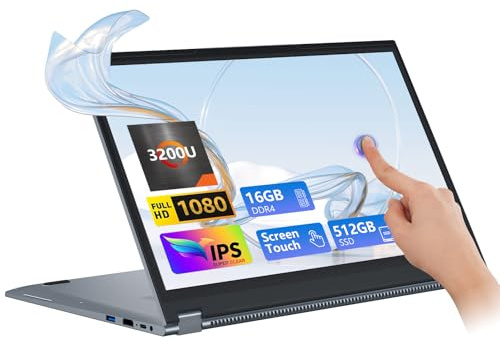 AVENKA Laptop 2 en 1 de 15.6 pulgadas de 16 GB DDR4 512 GB SSD, procesador R3-3200U (hasta 3.50 GHz), pantalla táctil de 1920 x 1080, Wifi5, BT 5.1, HDMI*1 1.4, tipo C con todas las funciones, soporta