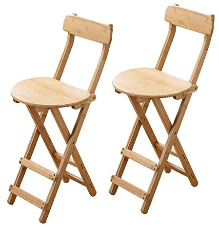Set di 2 sgabelli da bar in legno, sedie pieghevoli alte con schienale e poggiapiedi, design salvaspazio, capacità di carico fino a 150 kg