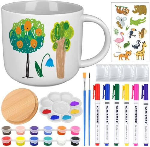 LongZYU Keramik Bemalen Set, Tassen Bemalen Set für Erwachsene, Grün | Enthält Tassen, Farben, Pinsel und Malinspirationen zum von Keramik, Kreatives Geschenk für Kinder & Erwachsene