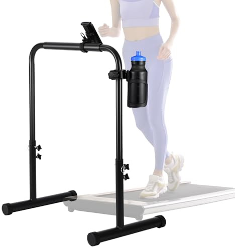 Leinuosen Large Handle Bar for Walking Treadmill Pad Only with Phone Holder and Cup Holder Adjustable Handrail Height from 30.7 to 39.37 Inch Comfortable Grip Stainless Steel Frame Overbold Stable
