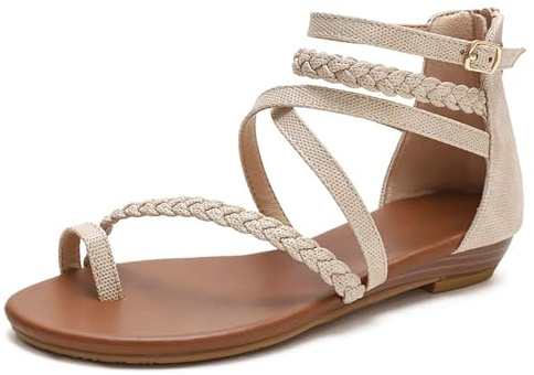 Failjierue Platta sommarsandaler för kvinnor, strand, flip-flops med elastisk T-rem, vardagliga tejpskor för semester och vardagskläder (stil 1, US10)