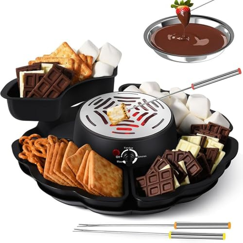 Appareil à S'mores électrique et caquelon à Fondue, Fondue au Chocolat, kit de Table d'intérieur 280 W avec contrôle de température, fondoir à Fromage et Bonbons