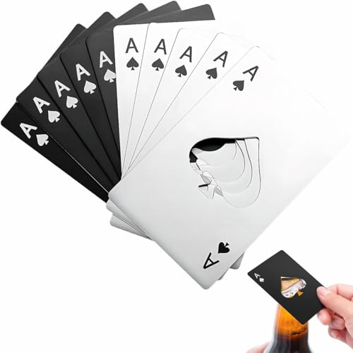 BEJAGWUS 10 PCS Flaschenöffner Set Personalisiert,Bieröffner,Bottle Opener | Flaschenöffner Edelstahl,Flach Tragbar Poker Design,Bierflaschenöffner Männer Kapselheber für Getränke,Bier,Schwarz & Silber