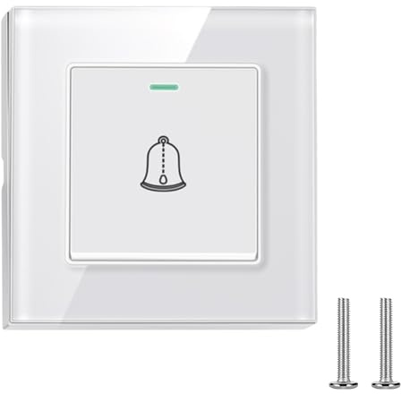 Qivine Pulsante Campanello da Esterno, 8,6 x 8,6 cm Interruttore da Esterno per Scatola da Incasso da 68mm, Stile Semplice, Ding-Dong Campanello Casa 220~250V per Abitazioni e Hotel (Bianco)