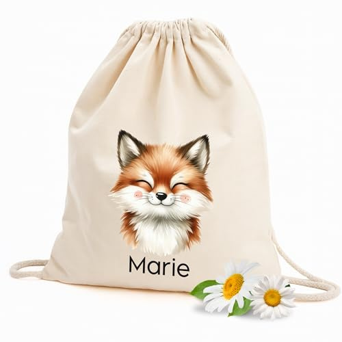 GRAZDesign Personalisierter Kinder Stoffbeutel - Turnbeutel Rucksack Wäschewechsel Beutel, beige aus Baumwolle