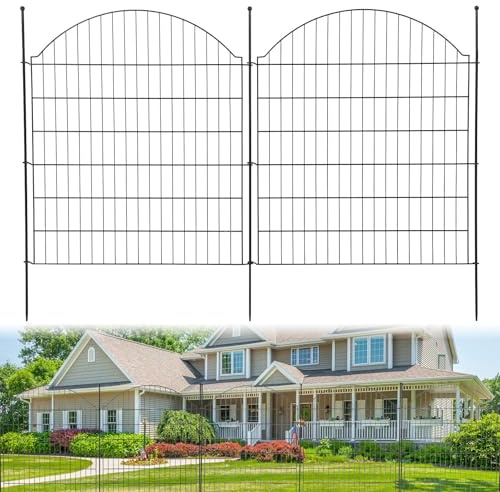 Fence décorative de jardin en métal, sans danger, 81 cm de haut x 74 cm de large (10 panneaux, longueur totale 7,4 m), clôture de paysage pour chien, maille métallique sans rouille pour extérieur