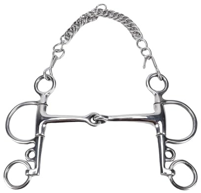 banapoy Filete para Caballos, Filete para Entrenamiento de Caballos, Doble Articulación con Cadena Curva, Punta Pelham de Acero Inoxidable, para la Mayoría de los Caballos, Boca 5