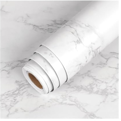 Ölbeständige Küchenaufkleber, ölbeständige Küchentapete, Herdschutzfolie, selbstklebende Arbeitsplatten- und Schrankrenovierungsfliesen, Marmoraufkleber(Marble Light Grey,40cmx5m)