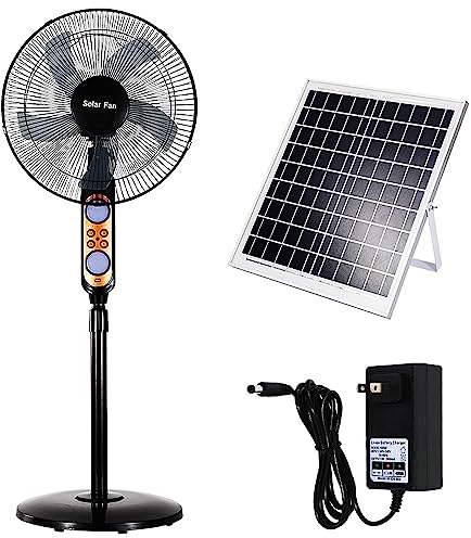 Ventilatore solare da 16 pollici con telecomando e luce, ventilatori a piantana oscillanti regolabili, ventilatore da pavimento a 4 velocità a basso rumore per uso industriale, commerciale, residenz