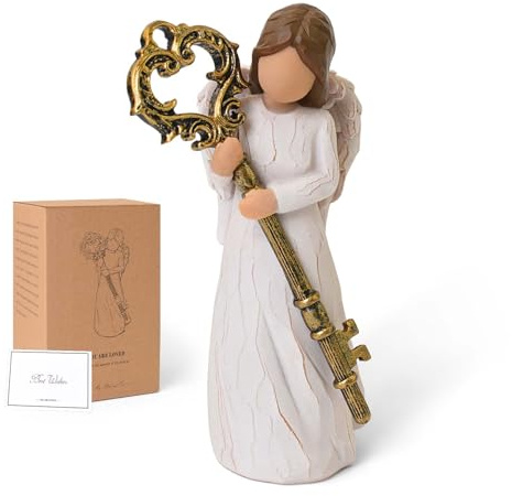 House Warming Gifts New Home Gifts for Women, Key Guardian Angel Figurine | Sculpted Hand-Painted Resin Statue Decor for Couple, First House Buyers