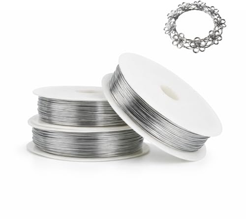 3 Carretes de Alambre de Aluminio 0,5mm x 40 m (Total 120 m) – Alambre Manualidades Flexible – Para Joyería DIY, Bisutería y Floristería – Plata