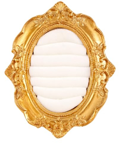 Portaanelli Ovale Vintage, Vassoio Portaanelli Barocco Oro-Placcato Organizer con Finitura Scamosciata Supporto Esporre Gioielli per Donne Anniversario Fidanzamento Orecchini Amanti dei Gioielli