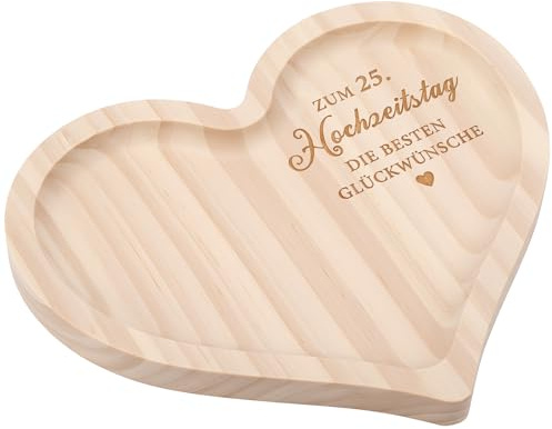 Geiserailie Cadeau Femme Plateau en Bois Forme de Cœur avec Gravure Plateau Décoratif en Bois de Service Cadeau de Noël Anniversaire(25. Hochzeitstag)